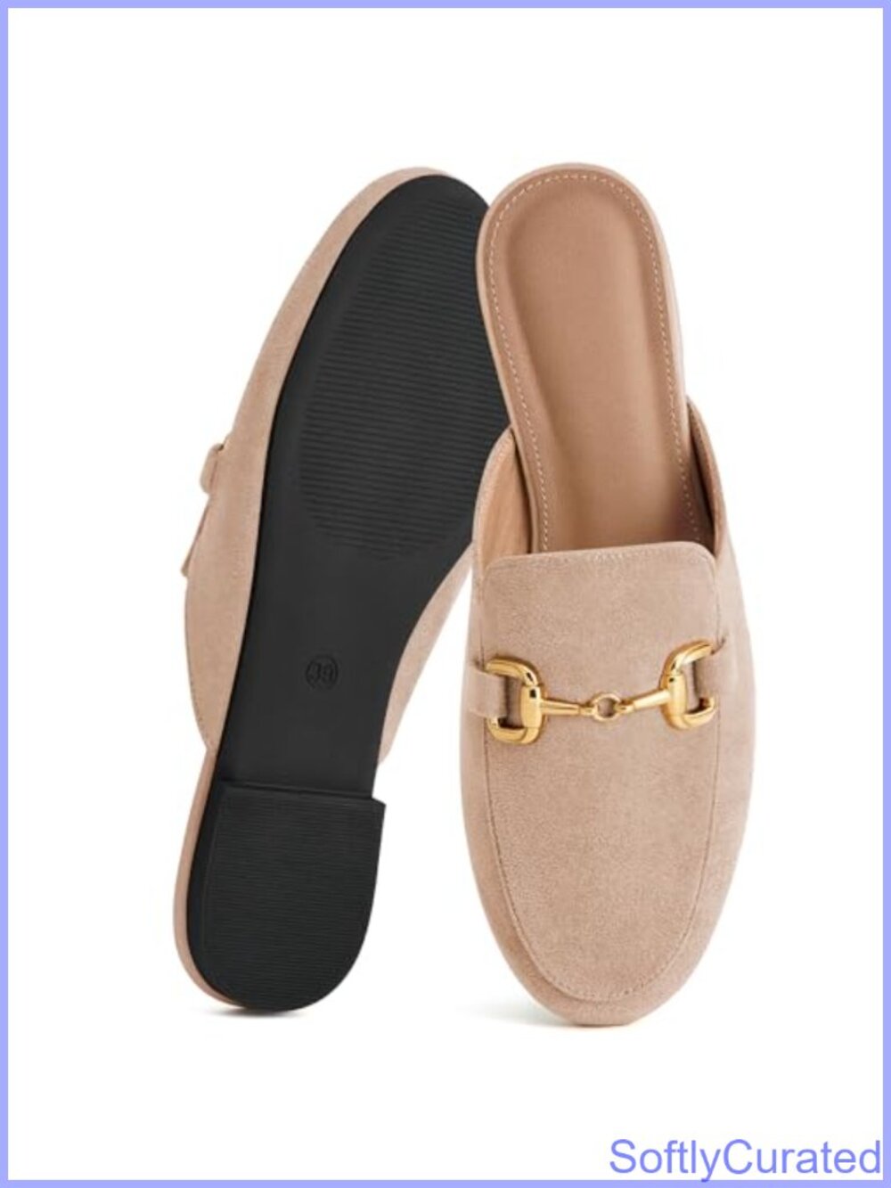 Faux Suede Flat Mules Round Toe Buckle Slip-On Backless Loafers